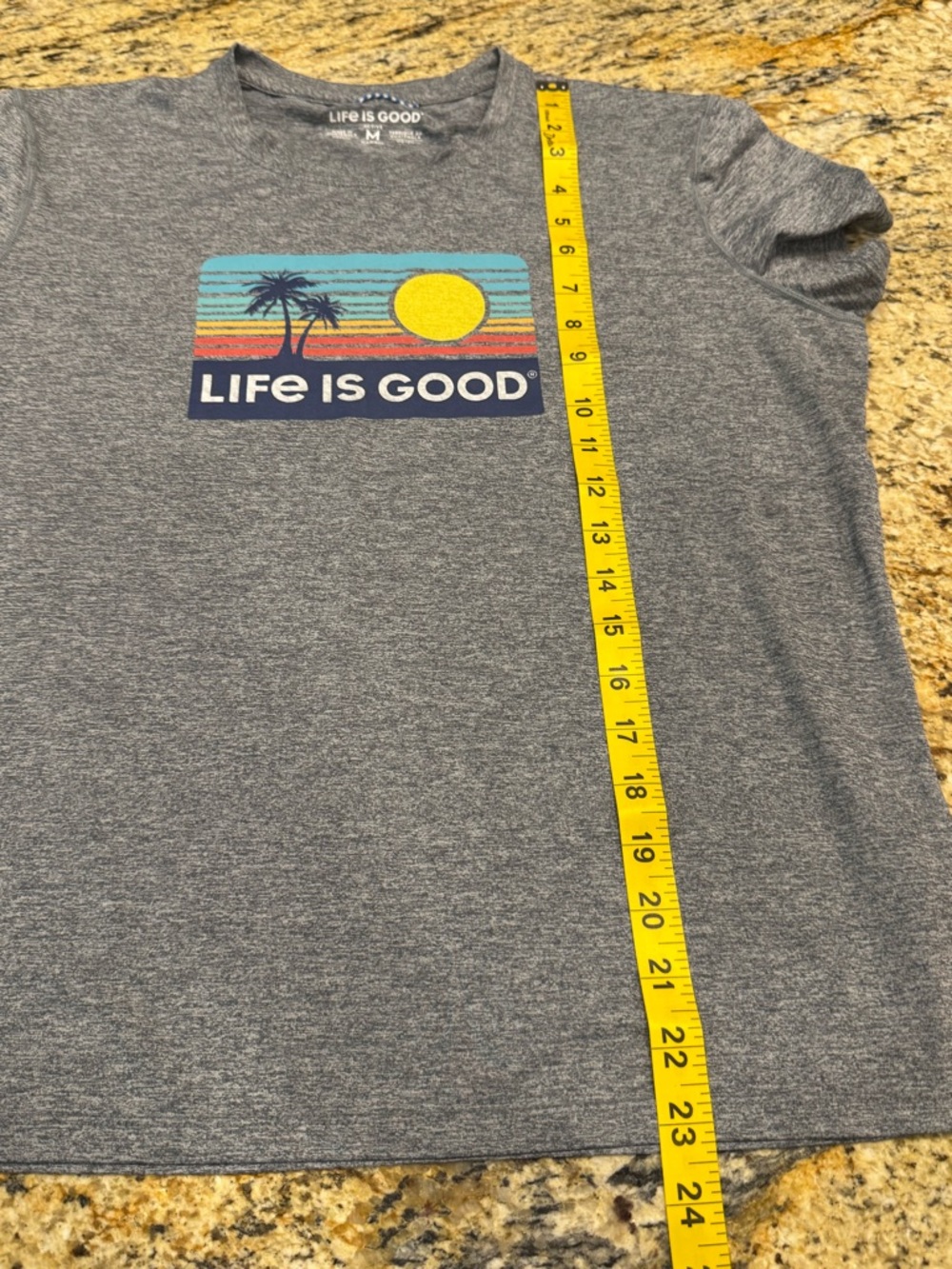 Life is Good Active Short Sleeve Tee Women’s Size M Sunset Palm Gray Heathered - Picture 7 of 7